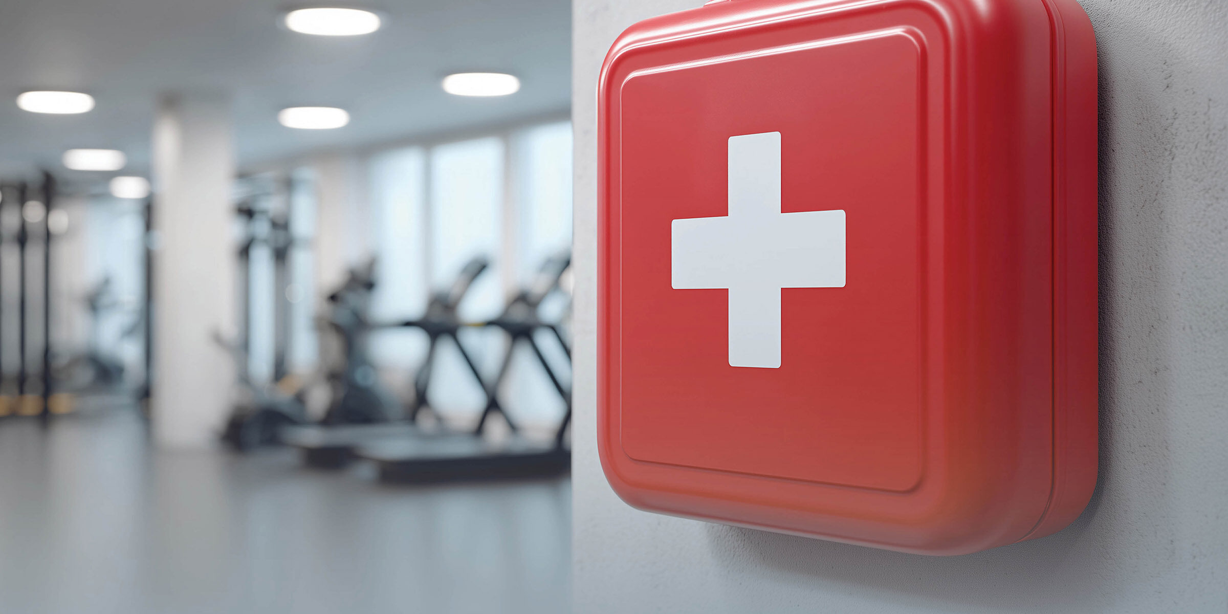 Image of a first aid kit highlighting the importance of fitness facility safety standards